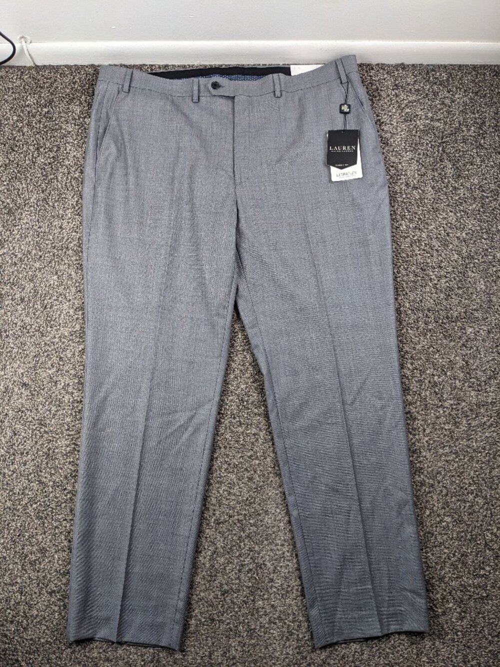 NWT Ralph Lauren Dress Pants Wool UltraFlex Sharkskin Gray 42x32 $190